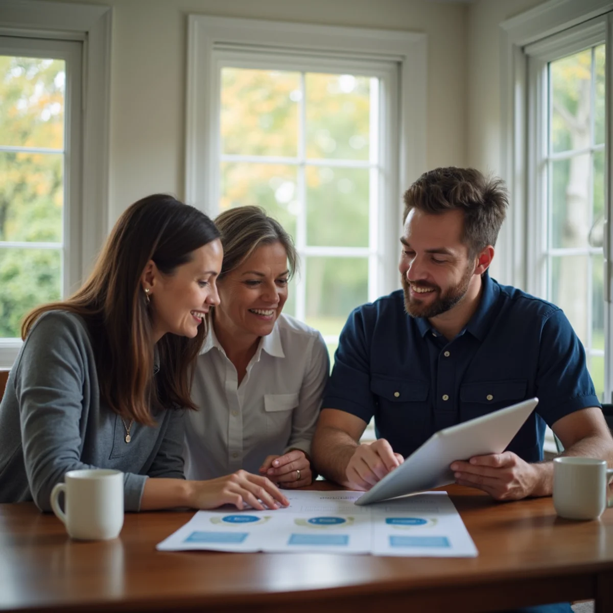Miamisburg, OH homeowners reviewing HVAC replacement options with a comfort advisor