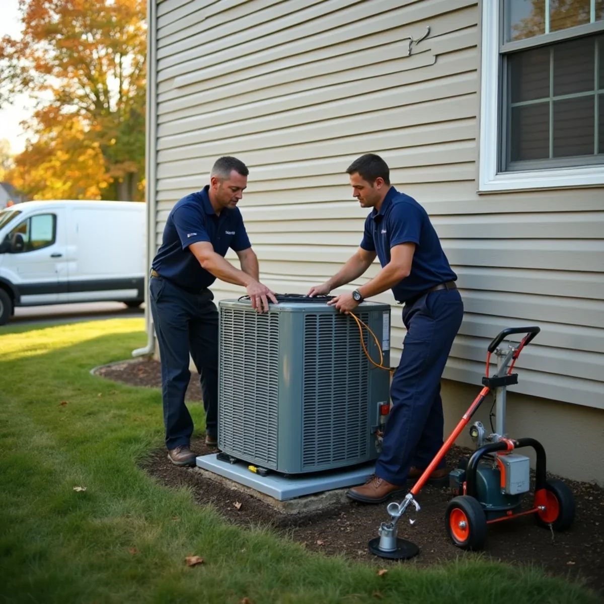 New matched furnace and air conditioner installation at a two-story home in Miamisburg, OH
