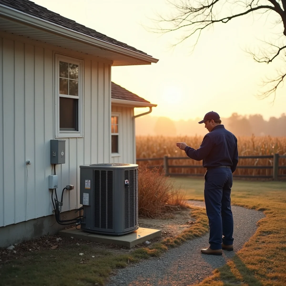 1970s all-electric ranch with outdoor heat pump on an open lot near Carlisle, OH