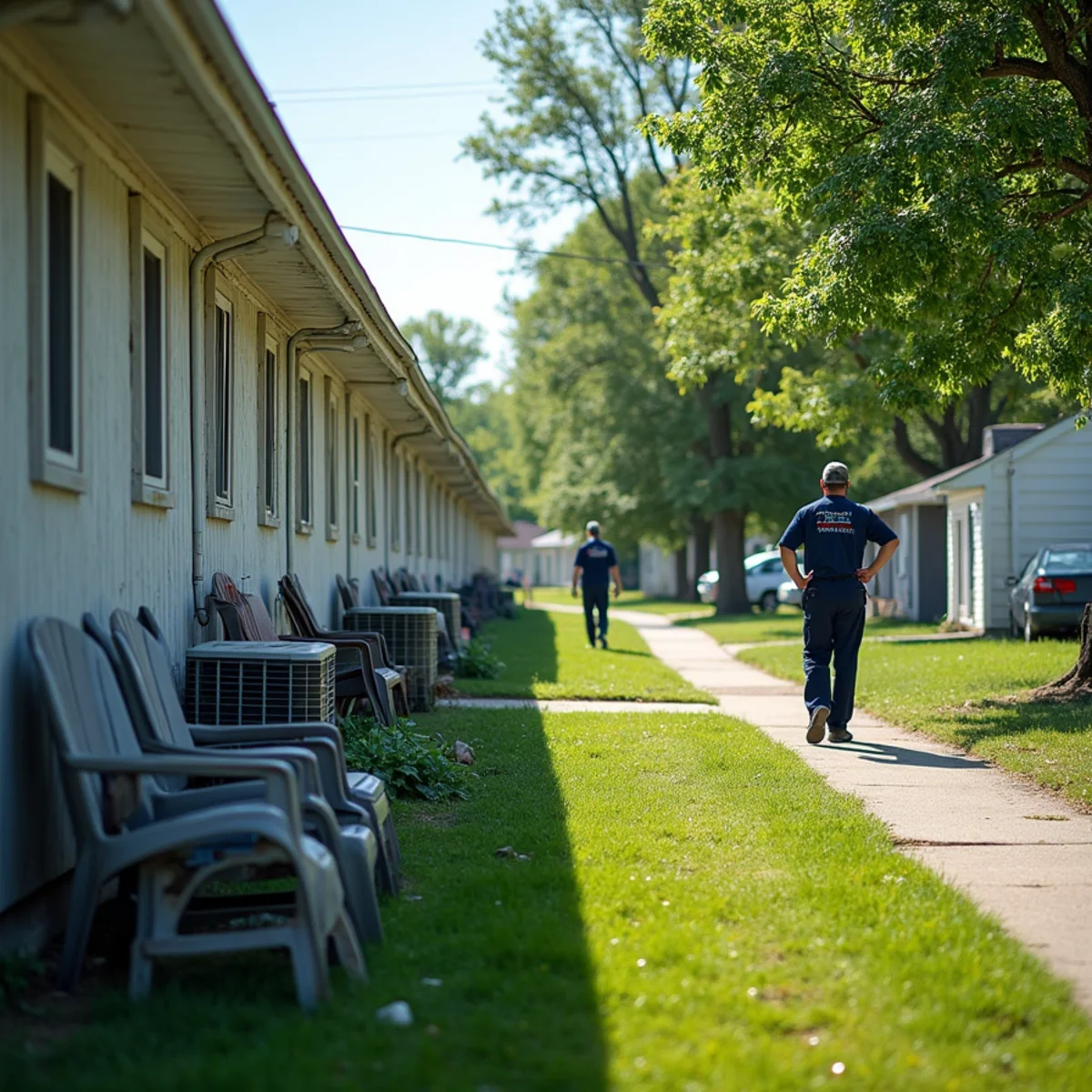 Older frame rental houses with small AC condensers in Cedarville, OH village