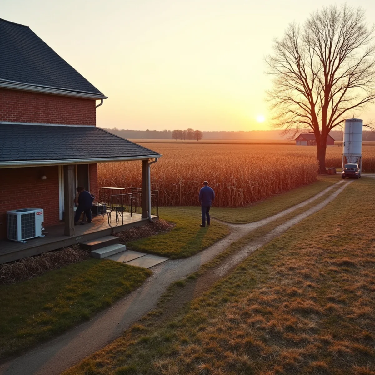 Darke County farmhouse near Greenville, OH with heat pump and propane tank