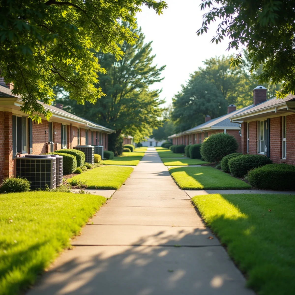 1960s brick ranch homes with AC condensers in the side yards in Huber Heights, OH